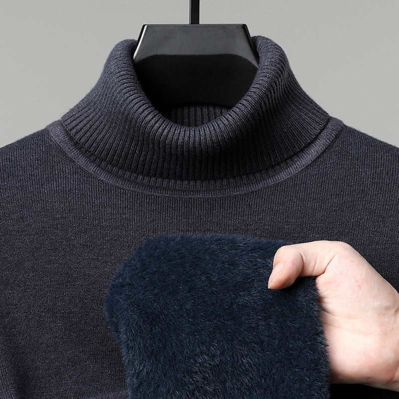 Semi-turtleneck Fleece Thickened Men's Winter New Warm Integrated Fleece, Bottomed Knitted Sweater