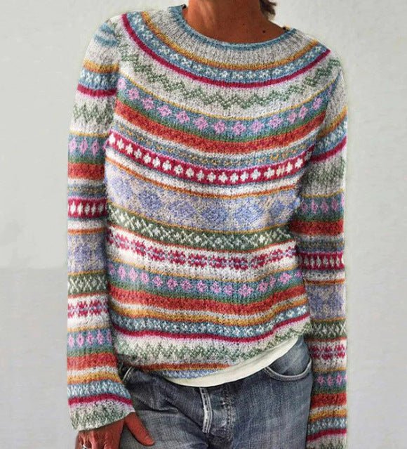 New Sweater Women Wish Hot Sale Round Neck Color Matching Loose Fashion Pullover Knitted Sweater