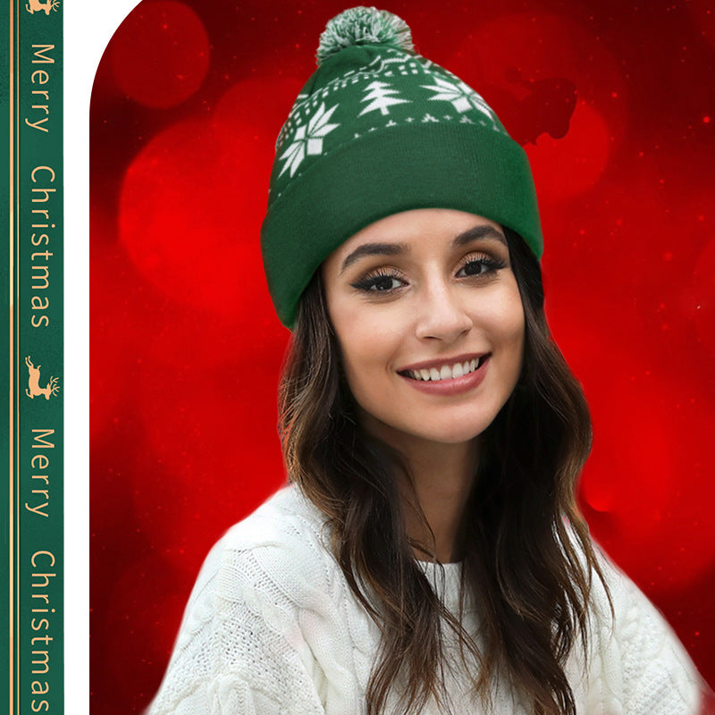 Hot Sale Jacquard Christmas Hat Hairball Ruffled New Year's Gift Winter Warm Cover Knitted Hat