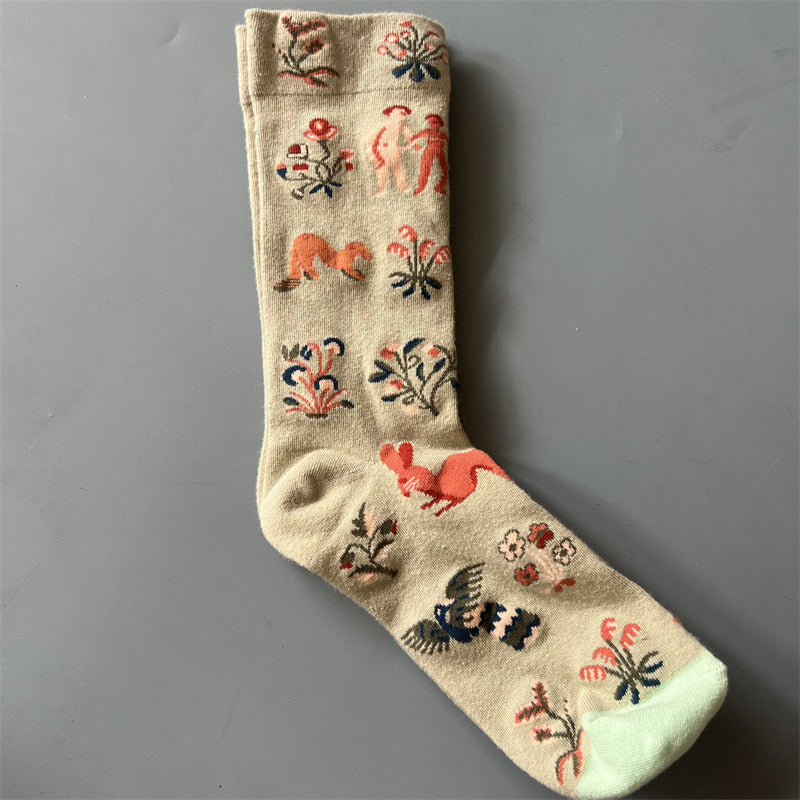 New Product Mid Calf Socks Women Oil Painting Socks Niche Fun Literary and Artistic Color Socks