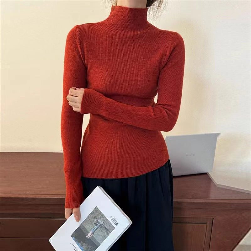 Half Turtleneck Candy-colored Sweater for Women's New Simple Slim-fitting Knitted Sweater