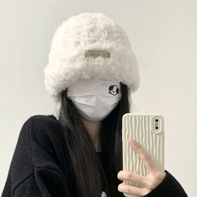 New Knitted Hat Children's Winter Wool Stripes Show A Small Face Plush Warm Thickened Large Head Circumference Ear Protectors Stacking Hat