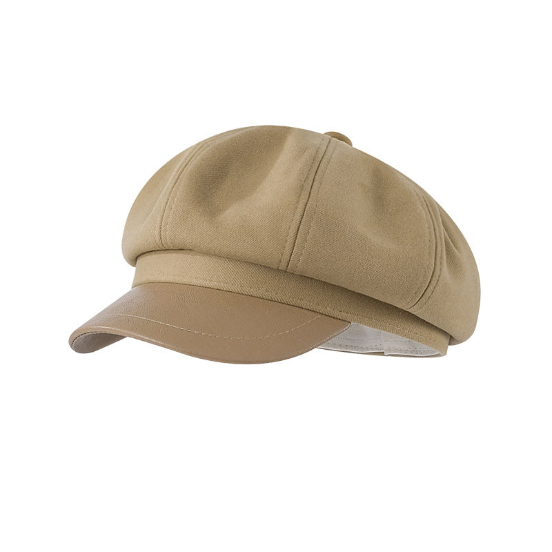Autumn and Winter New Metal Standard Beret Children Big Head Circumference Show Face Small Reverse Wear Woolen Forward Hat