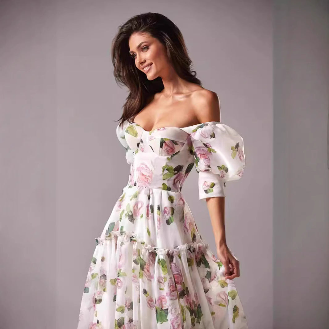 Off-Shoulder Organza Fairy Dress for Women – Elegant Long Evening Gown
