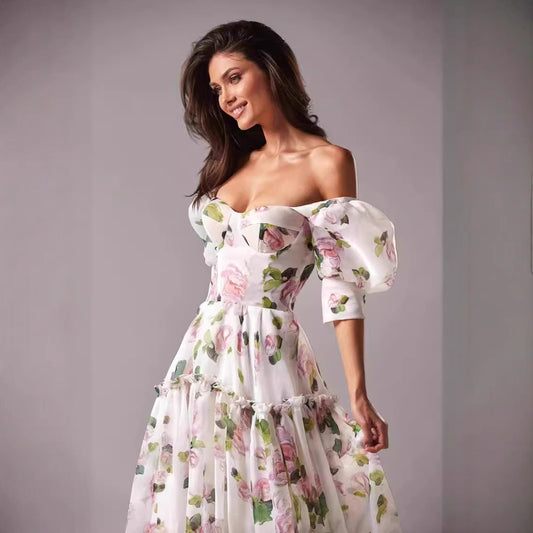 Off-Shoulder Organza Fairy Dress for Women – Elegant Long Evening Gown