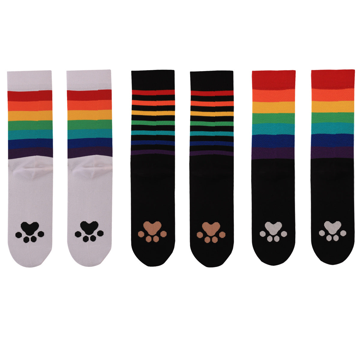 Medium Tube Socks New Rainbow Striped Elements Sweat-absorbing Deodorant Animal Footprints Men and Women Can Wear Medium Tube Socks
