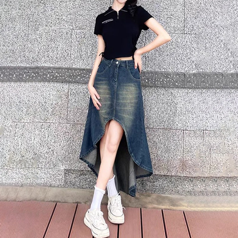 Micro Mini Denim Skirt - Y2K Vintage Wash w/ Slit