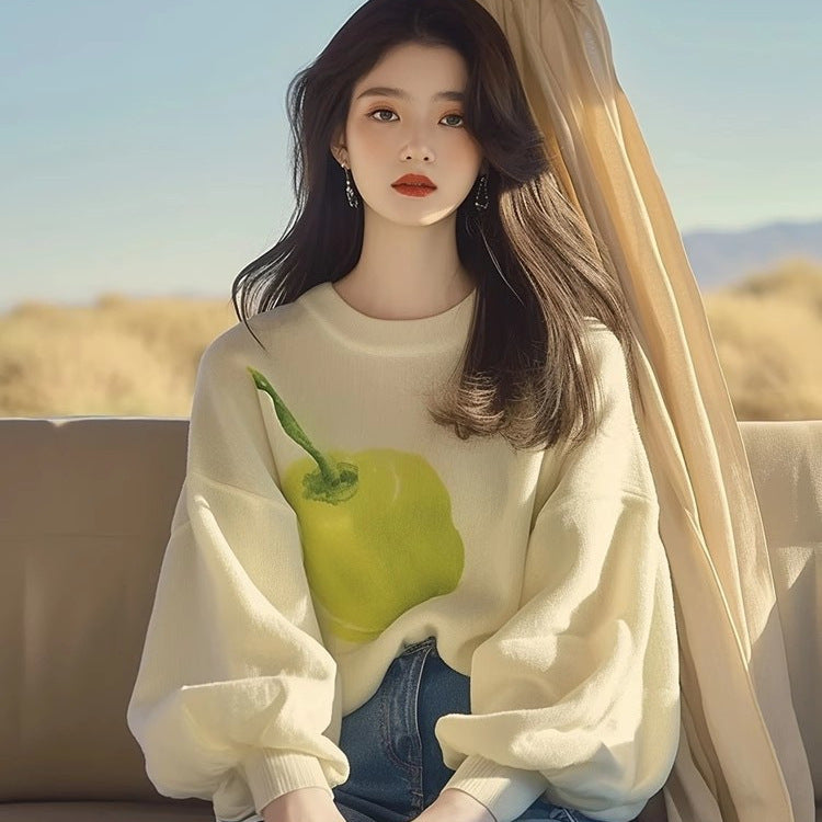 Women’s Oversized Apricot Print Lightweight Knit Sweater | Casual Chic Lazy Style Layering Top