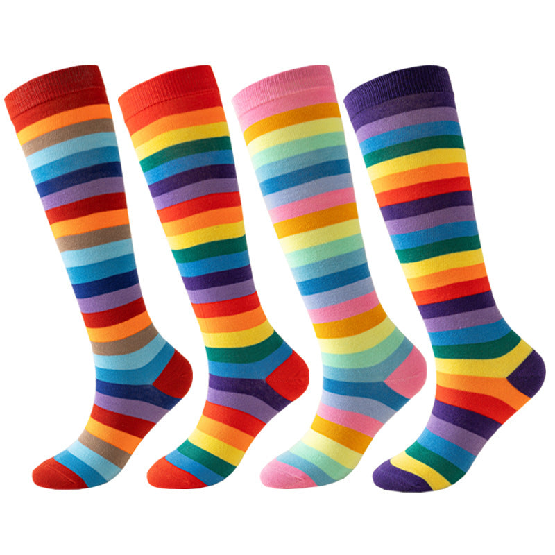 Rainbow Striped European and American Socks Women's Long Tube Party Show Halloween Cosplay Calf Socks