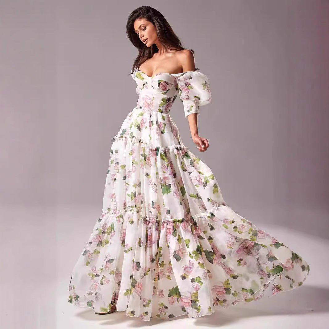 Off-Shoulder Organza Fairy Dress for Women – Elegant Long Evening Gown