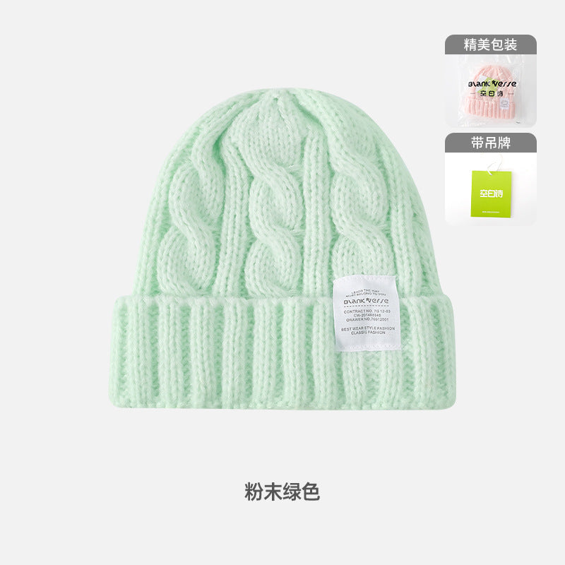 Solid Color Twist Female Autumn and Winter Student Warm Ear Protection Knitted Hat Couple Versatile Cold Hat