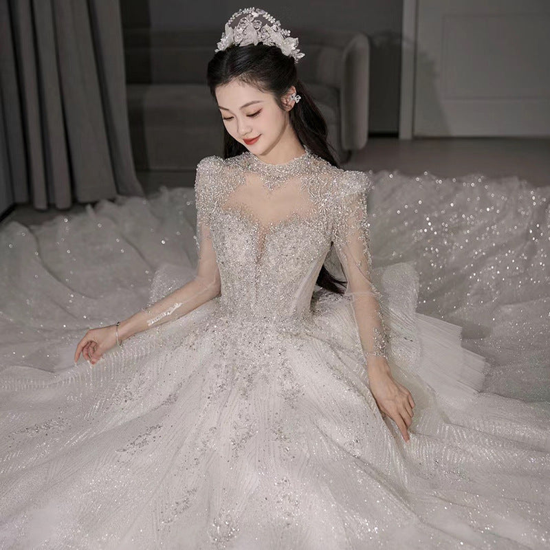 Cathedral Sleeve Maternity Gown | Empire Waist for Curvy Brides & Royal-Lace Detail | Queen Size Luxury Wedding Dress