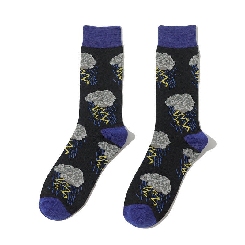 Men's Cartoon Personality Men's Socks Starry Sky Animation Design Cotton Tube Art Actress Sock-5PRS