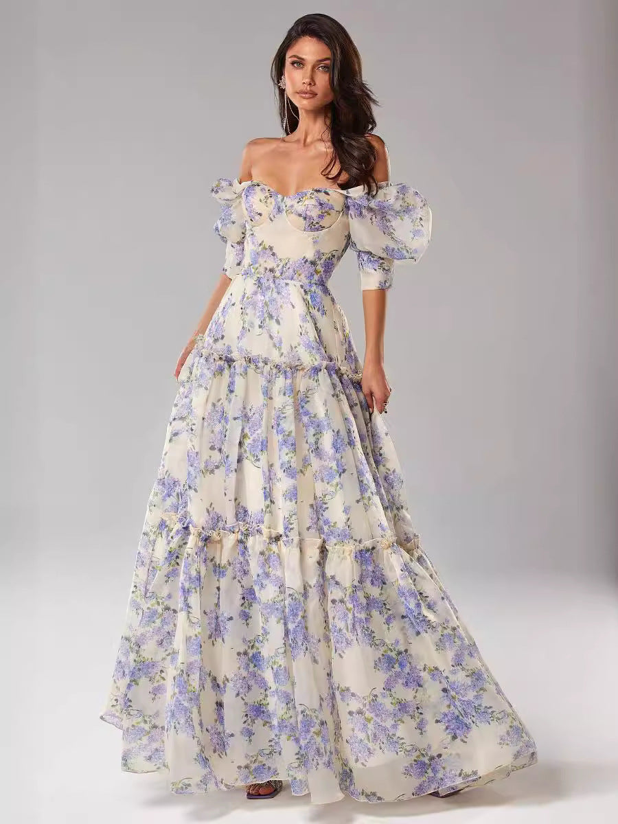 Off-Shoulder Organza Fairy Dress for Women – Elegant Long Evening Gown