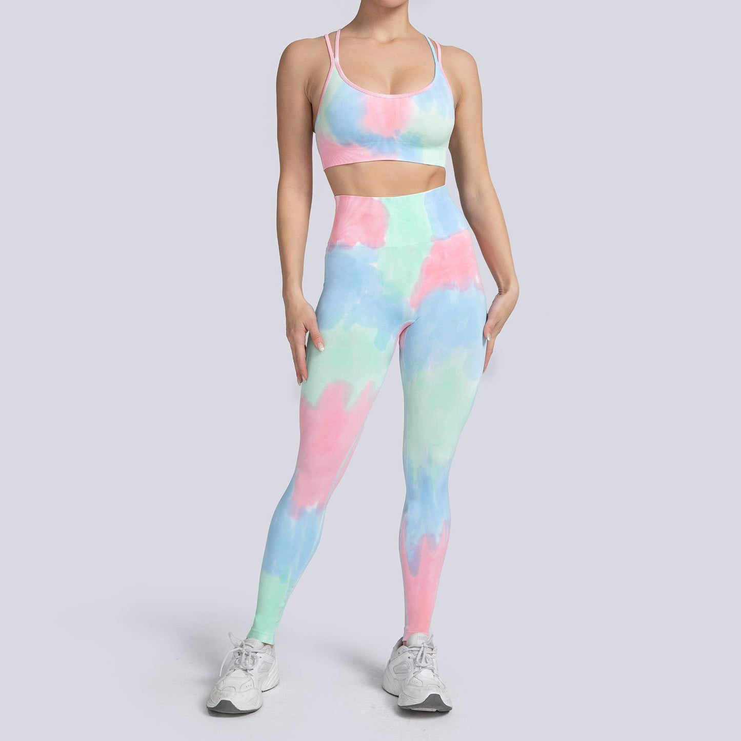 Tie-Dye Yoga Set | High-Waisted Booty Lift Sports Pants & Wireless Shorts | 4-Way Stretch Eco-Friendly Fitness Wear