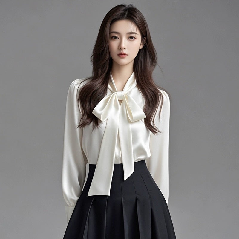 Silky White Detachable Ascot Tie Blouse: Premium Long Sleeve Work to Gala Shirt for Women - Sustainable Luxe Edition