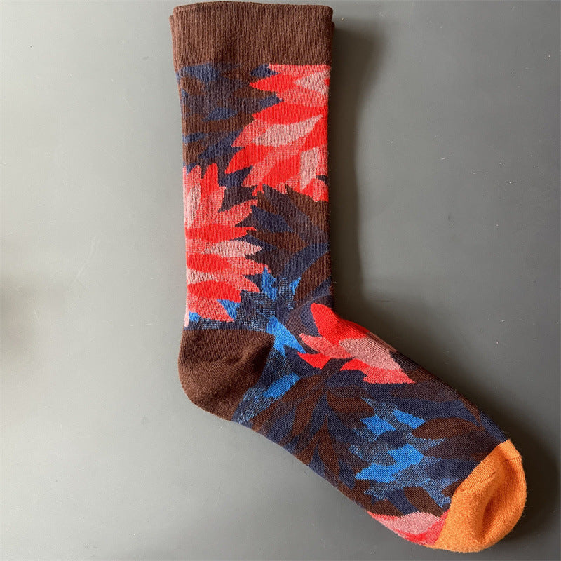 New Product Mid Calf Socks Women Oil Painting Socks Niche Fun Literary and Artistic Color Socks