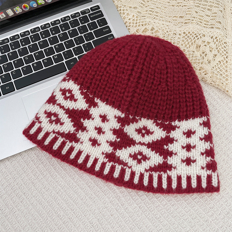 Retro Wool Hat Autumn and Winter Women's Warm Ear Protection Versatile Face Small Color Matching Warm Knitted Bucket Hat