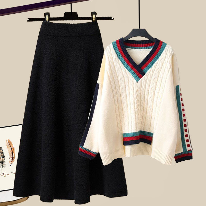 Cozy Plus Size Two-Piece: Viral Loungewear Set with Chunky Knit & Skirt