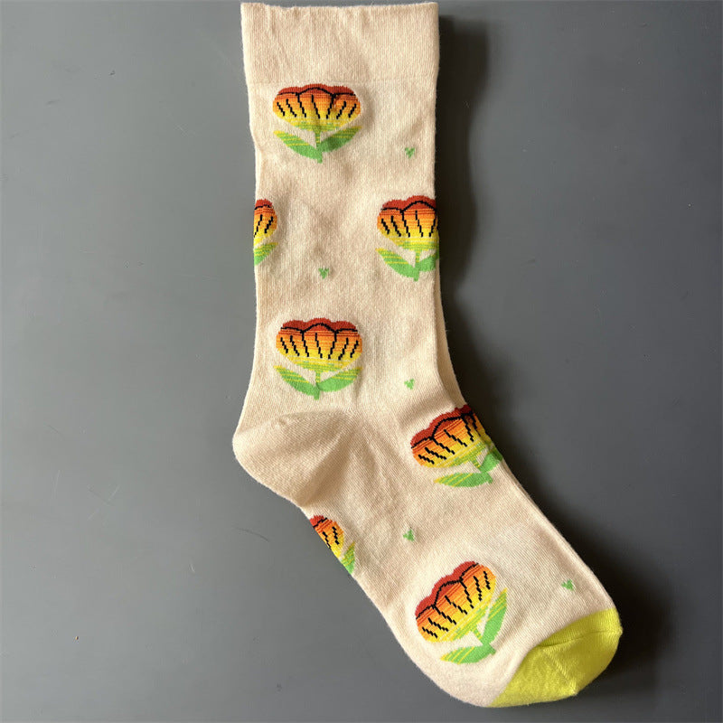 New Product Mid Calf Socks Women Oil Painting Socks Niche Fun Literary and Artistic Color Socks