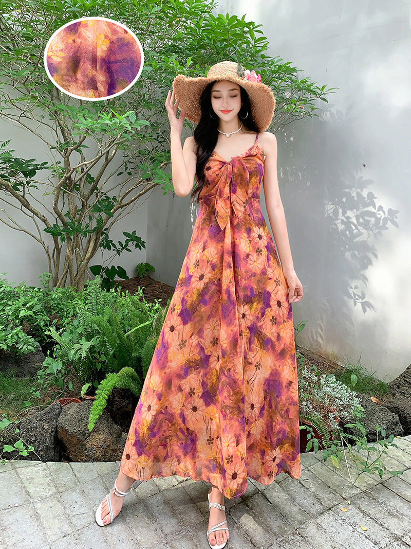 Temperament Royal Sister Fan Dress Women's Fashion Floral Age Reduction Medium and Long Skinny Dress