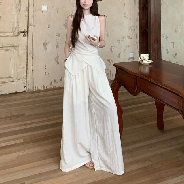 Women’s Casual Suit Set French Temperament Sleeveless Top & Loose Pants Summer Two-piece Outfit