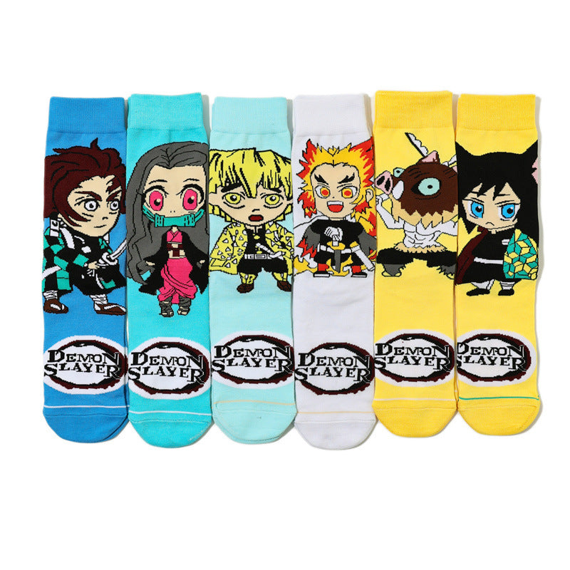 Men's Cartoon Medium Tube Women's Cotton Comic Socks, Stockings, Anime Trend Men's Ghost's Blade Socks-5PRS