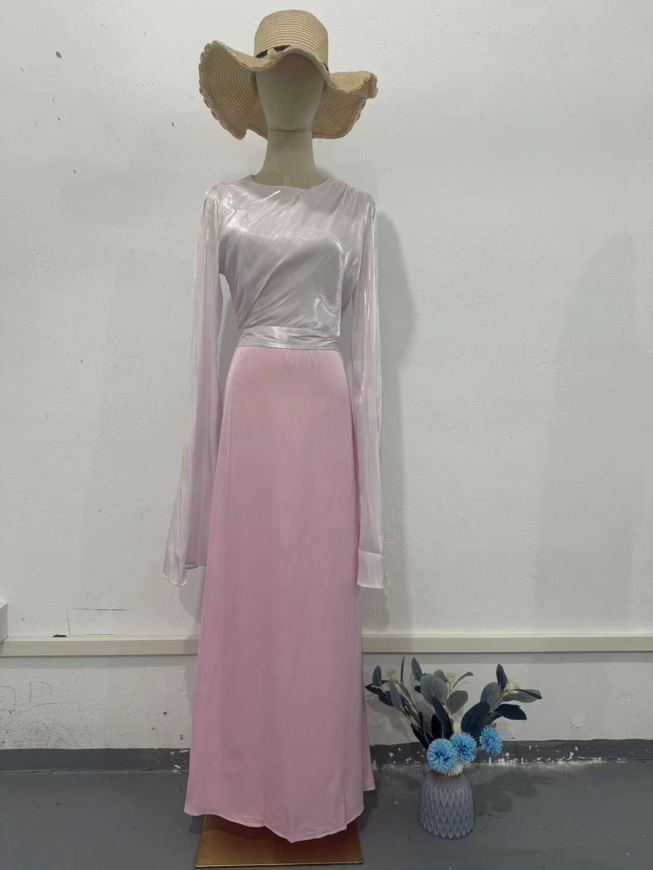 Elegant Summer Sheer Bell Sleeve Slim Satin Maxi Dress – Trendy Party Wear