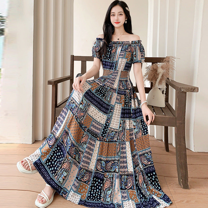 Prairie Dream Dress: Tiered Cotton Maxi - Cold Shoulder & Smocked Waist