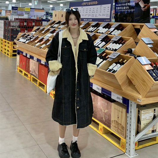 Internet Celebrity Lamb Wool Denim Jacket Loose Fit Thick Warm Street Style Cotton Clothes Trendy Medium Size