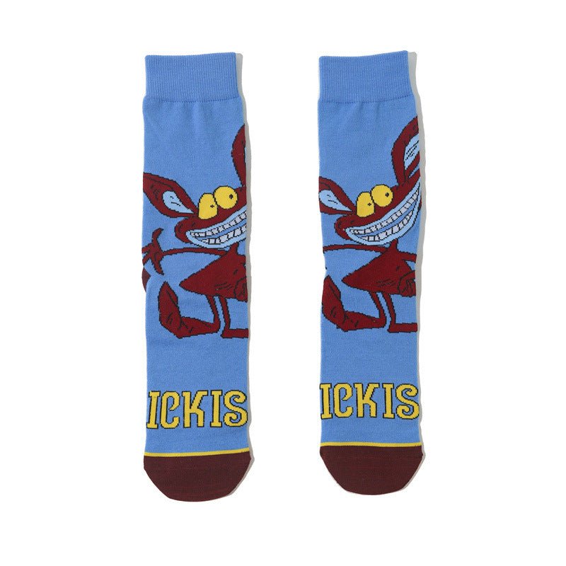 Male Parasite Cartoon Tide Socks Women's Medium Tube Men's Sponge Socks Long Tube Cotton Animation Socks-5PRS