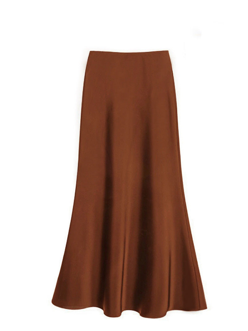 French Temperament Acetic Acid Satin Drape Skirt Women's Spring and Summer Solid Color High Waist Hip-wrapped Fishtail Skirt A-word Long Skirt