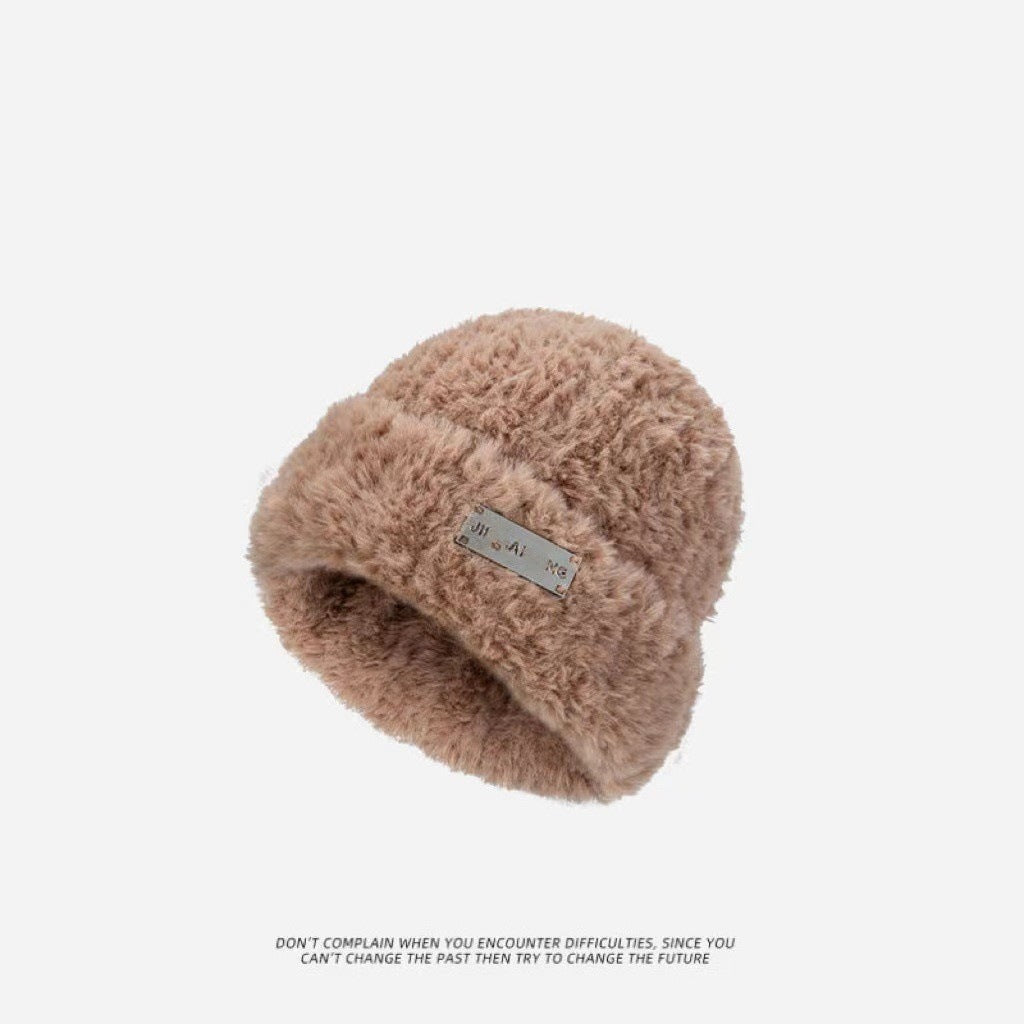 New Knitted Hat Children's Winter Wool Stripes Show A Small Face Plush Warm Thickened Large Head Circumference Ear Protectors Stacking Hat