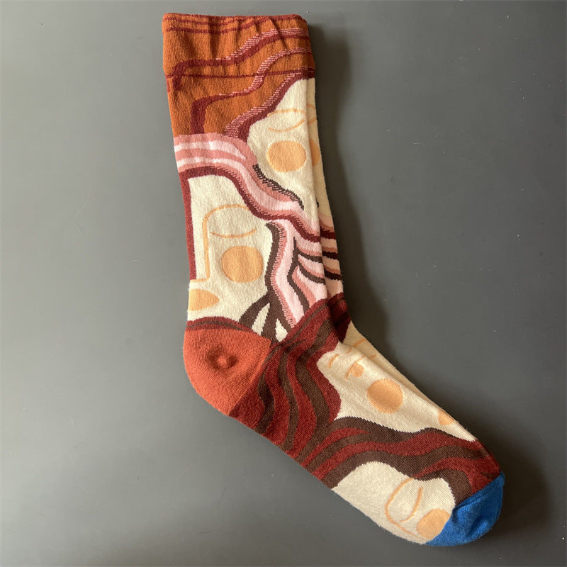 New Product Mid Calf Socks Women Oil Painting Socks Niche Fun Literary and Artistic Color Socks