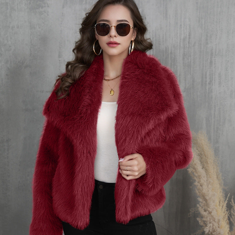 Fur Large Lapel Artificial Fur Jacket Short Fashion Fox Fur Jacket Fluffy Plush Women's Clothing