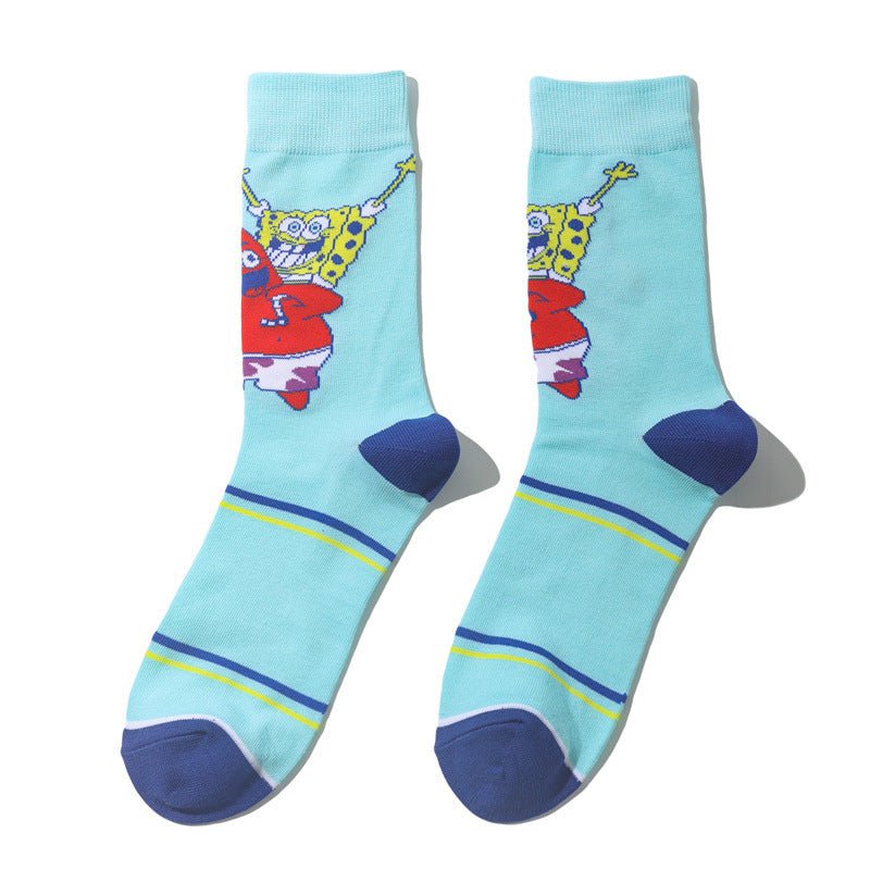 Men's SpongeBob SquarePants Women's Medium Tube Cartoon Men's Socks Anime Men's Movie Women's Personality Socks-5PRS