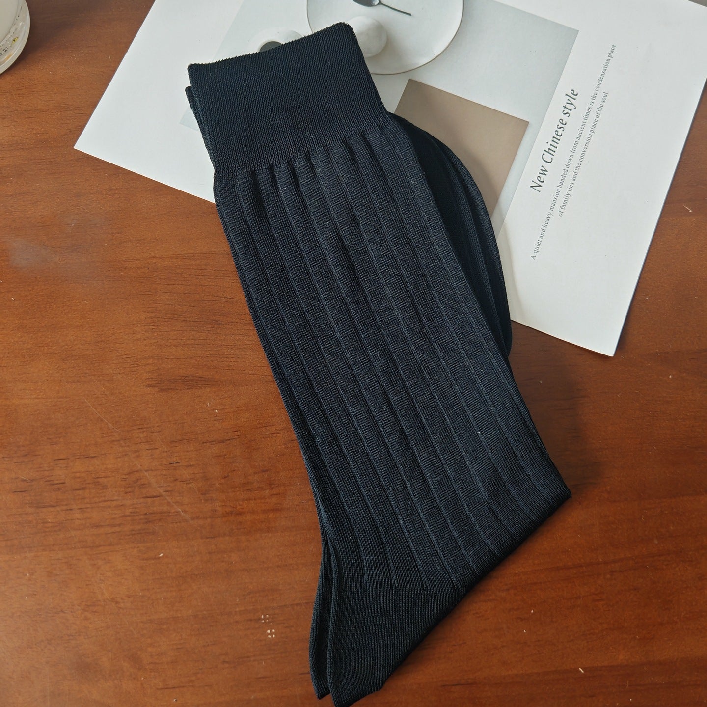 Mercerized Cotton Thin Men's Business Cotton Socks, Solid Color Vertical Strip Socks, Boneless Seam Toe Men's Socks