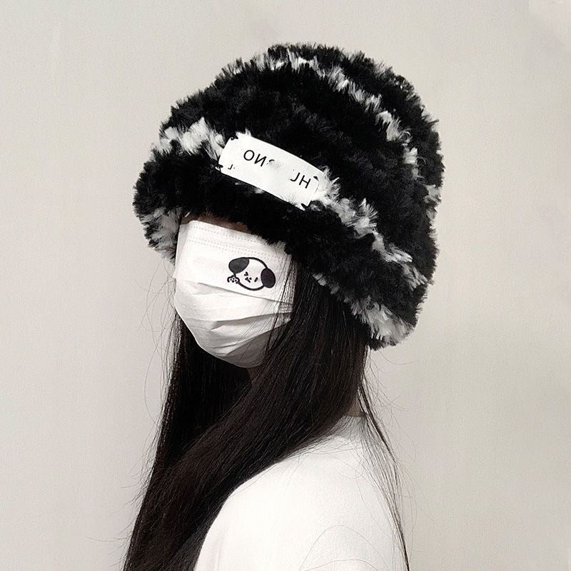New Knitted Hat Children's Winter Wool Stripes Show A Small Face Plush Warm Thickened Large Head Circumference Ear Protectors Stacking Hat