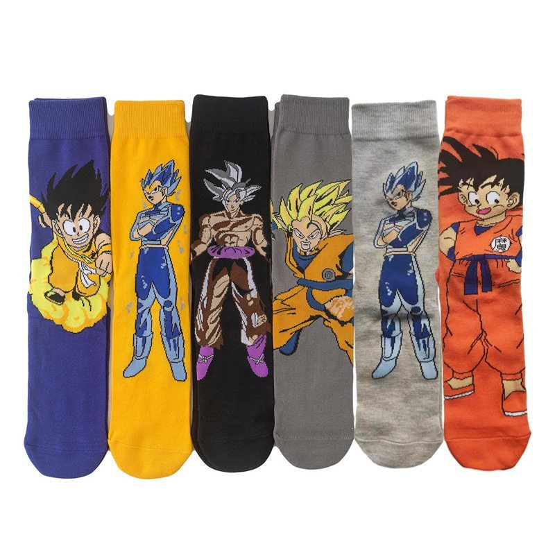 Men's Dragon Ball Socks Animation Movie Medium Tube Cotton Socks Cartoon Women's Stockings Men's Socks Trend Cotton Socks-5PRS