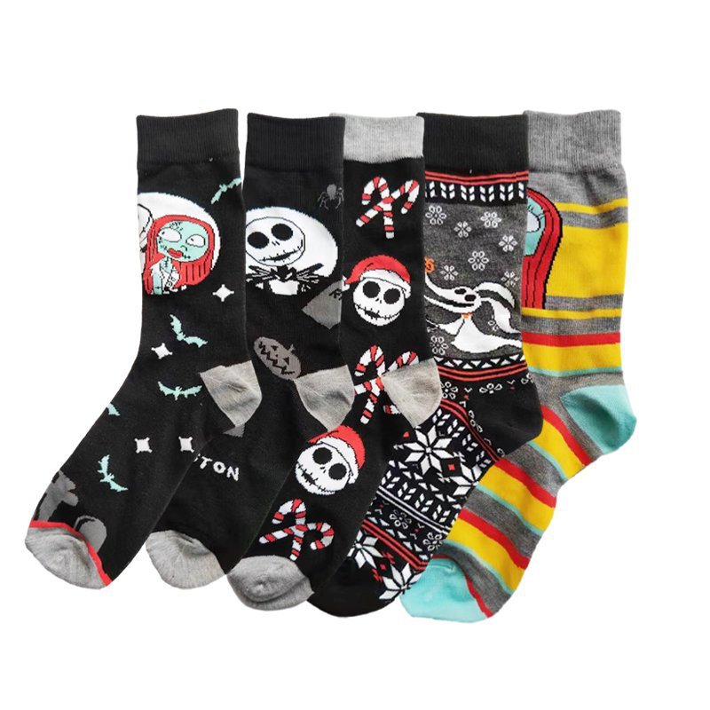 Men's Wholesale Cotton Socks Large Size Cotton Animation Four Seasons Manufacturers Casual Halloween Beautiful Women Socks-5PRS