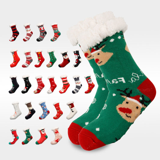 2PRS-Festive Thermal Knit Xmas Socks -Fleece-Lined Winter Sleepwear for Women, Cozy Cabin & Postpartum Recovery