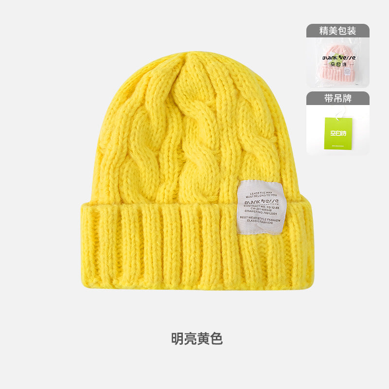 Solid Color Twist Female Autumn and Winter Student Warm Ear Protection Knitted Hat Couple Versatile Cold Hat