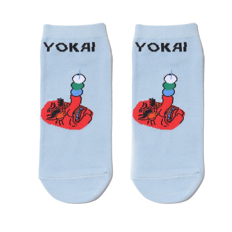 Male Japanese Monster Animation Socks Female Cotton Monster Story Sock Cartoon Personality Trend Boat Socks-5PRS
