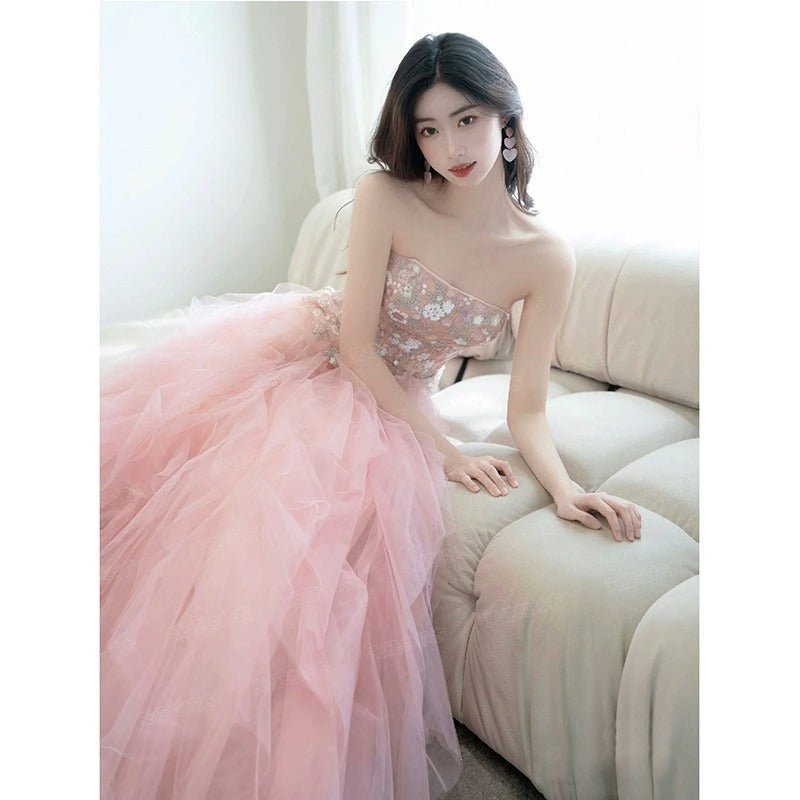 Fairy Air Fluttering, Brilliant Pink Bride Wedding Toast, Banquet Performance Host Wedding Dress Evening Dress