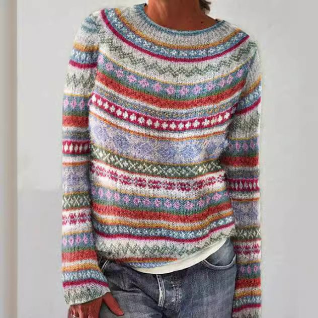 New Sweater Women Wish Hot Sale Round Neck Color Matching Loose Fashion Pullover Knitted Sweater