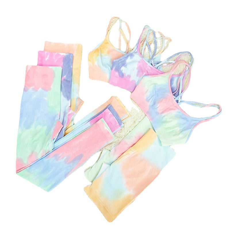 Tie-Dye Yoga Set | High-Waisted Booty Lift Sports Pants & Wireless Shorts | 4-Way Stretch Eco-Friendly Fitness Wear