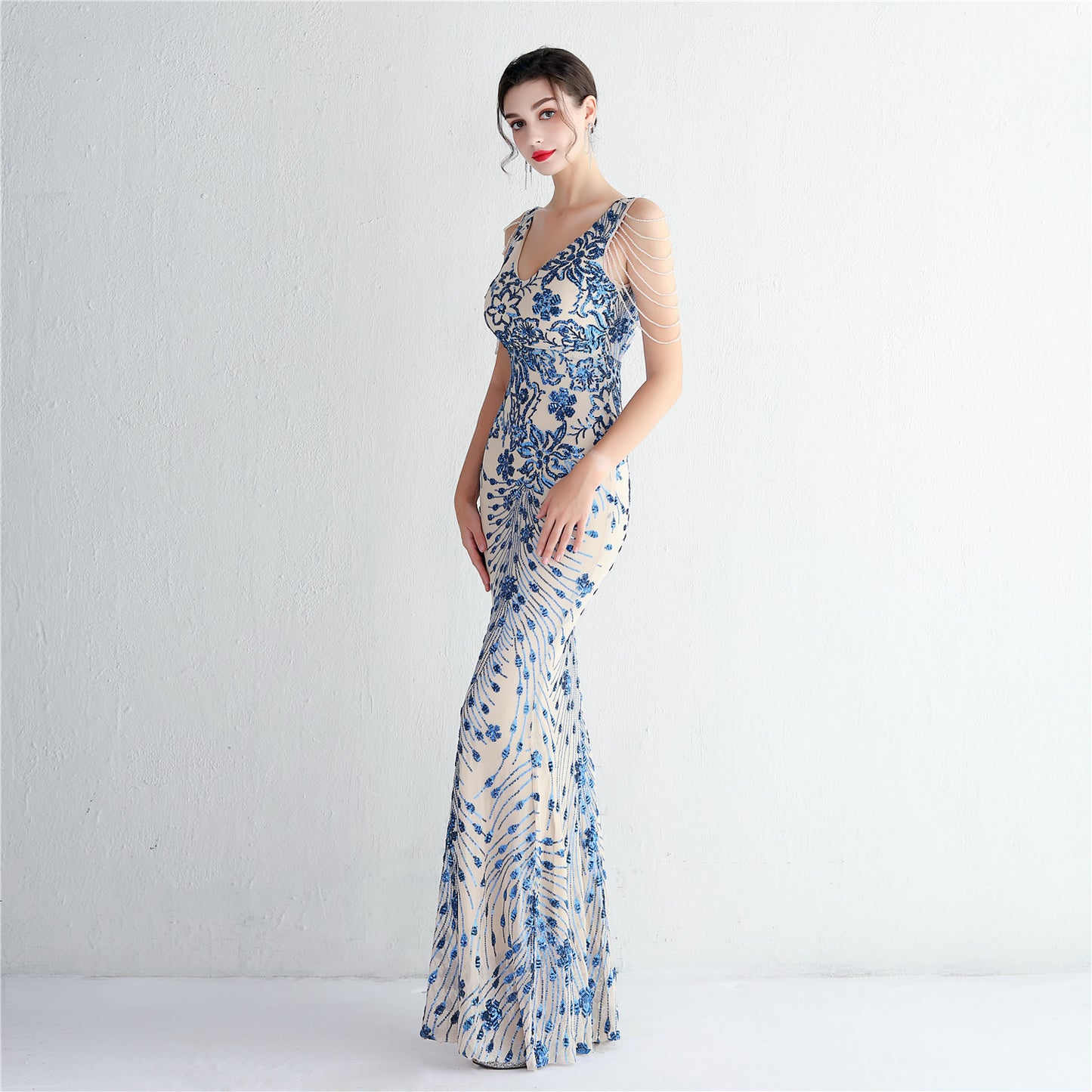 Elegant Long Sequin Evening Dress: Temperament Slim Gown for Banquet & Annual Meeting