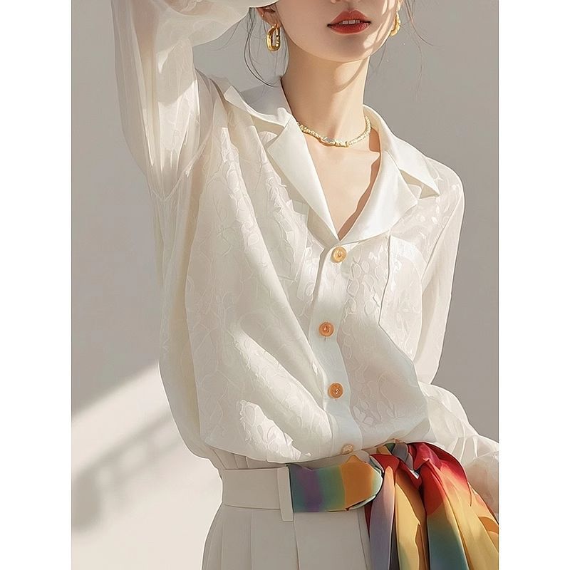 French Chic White Ruffled Blouse Spring Autumn Elegant Long Sleeve Top