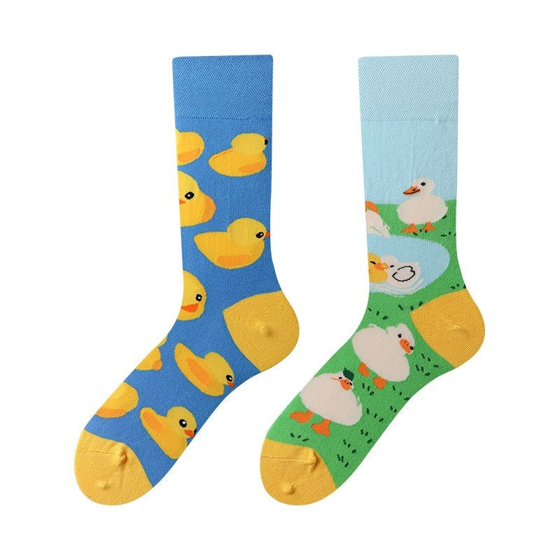 New Four Seasons Men's and Women's AB Original Design Asymmetrical Tide Socks Mandarin Duck Socks Street Tide Socks Cross-border