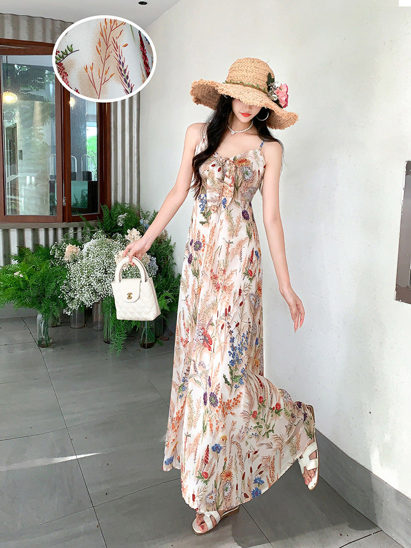 Temperament Royal Sister Fan Dress Women's Fashion Floral Age Reduction Medium and Long Skinny Dress